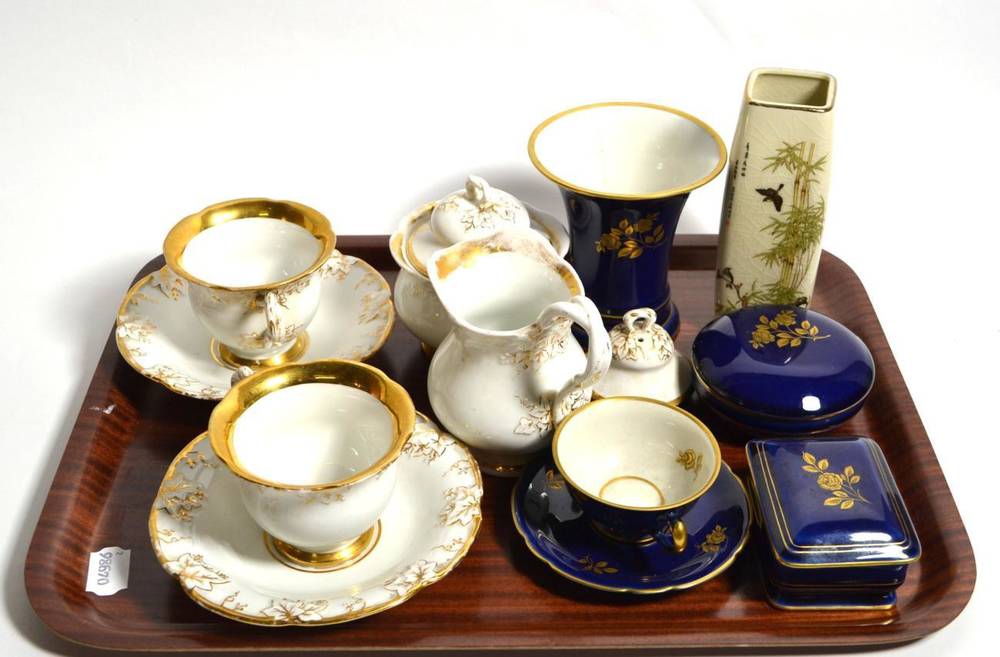 Lot 46 - A Meissen gilt decorated part tea service; KPM blue ground china and a Japanese vase