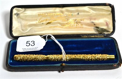 Lot 53 - A Mabie Todd ''Swan'' fountain pen, with repousse snail pattern decoration, in a fitted case