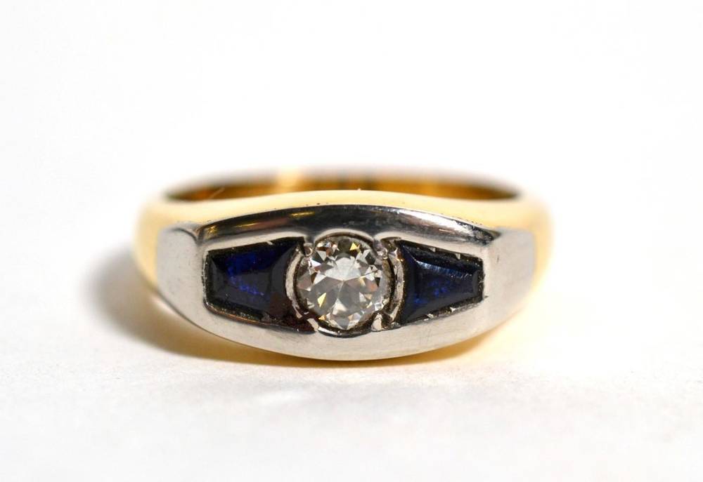 Lot 56 - An Art Deco style sapphire and diamond ring, estimated diamond weight 0.30 carat approximately,...