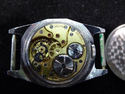 Lot 74 - A Zenith chrome wristwatch, no strap, with two gent's wristwatches (3)