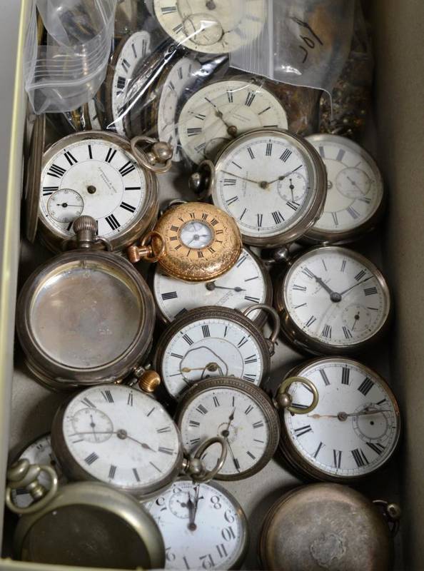 Lot 94 - Ten silver pocket watches, one pocket watch with case stamped fine silver, lady's plated half...