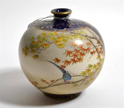 Lot 108 - A Japanese Meiji period Satsuma vase of ovoid form decorated with birds and foliage