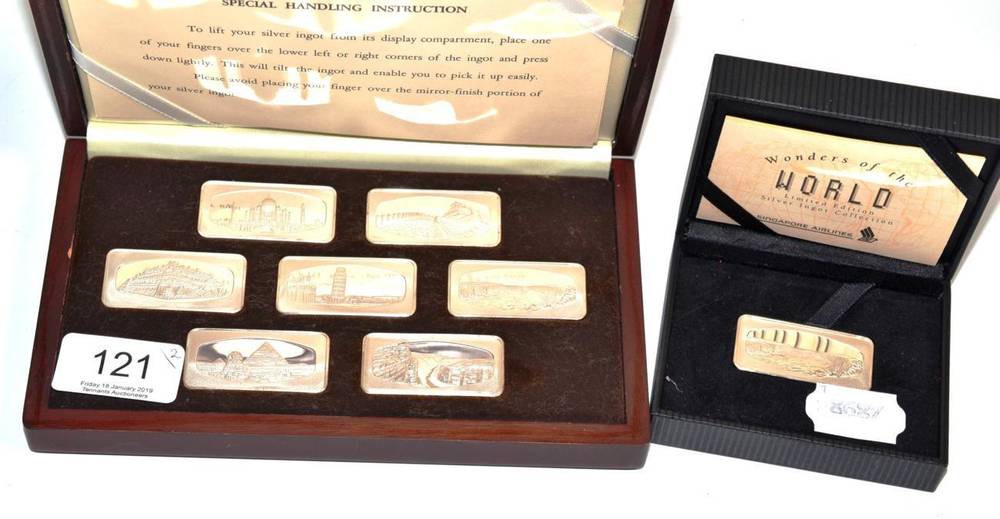 Lot 121 - A cased set of seven silver limited-edition ingots, depicting the ''Wonders of the World'', and...