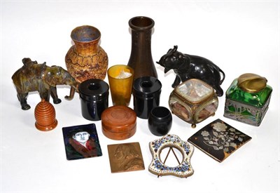 Lot 123 - Miscellaneous works of art, treen and other items including bronzed elephant ink well; Chinese...