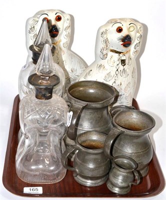 Lot 165 - Two silver collared shaped glass decanters, various dates and makers; together with graduated...