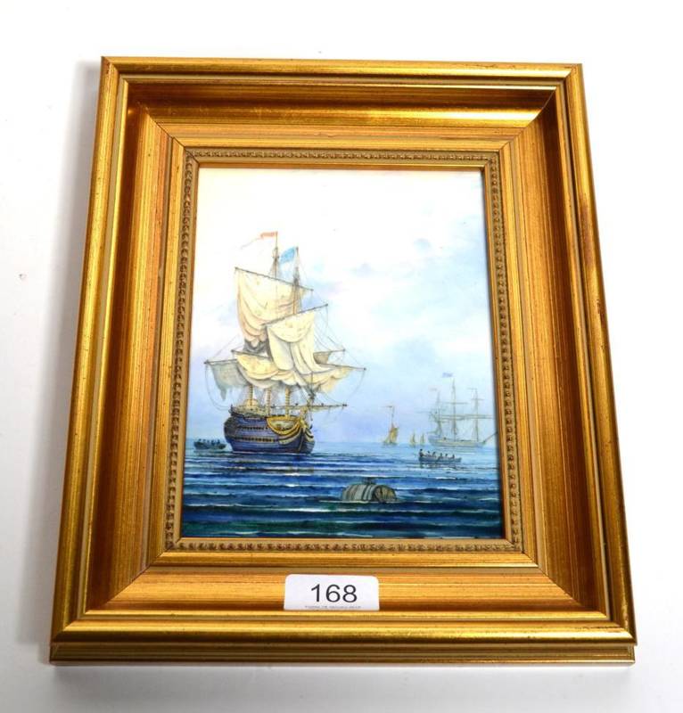 Lot 168 - Stephen Nowacki porcelain plaque, painted with ships