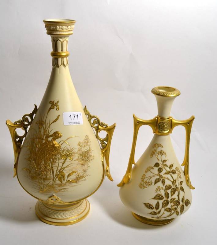 Lot 171 - Two Worcester blush ivory twin-handled vases