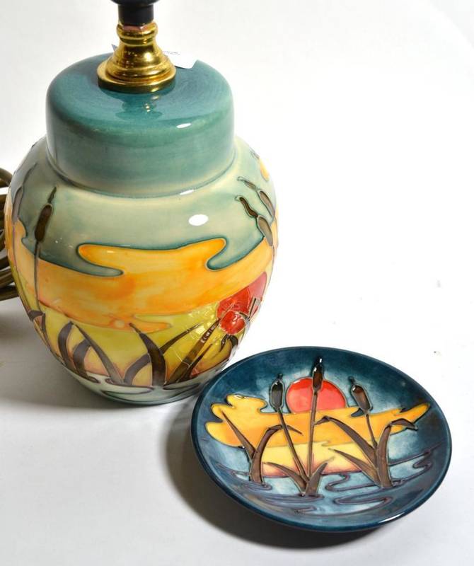 Lot 187 - A modern Moorcroft Sunset reed coaster and a modern Moorcroft reed ginger jar lamp (2)