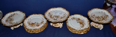 Lot 215 - A Victorian gilt decorated part dessert service comprising twelve plates and five tazzas (two a.f)