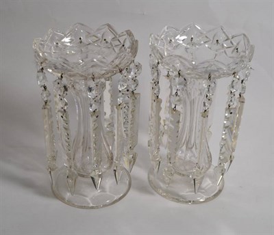Lot 220 - A pair of 19th century clear glass table lustres