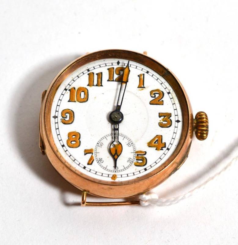 Lot 243 - A 9ct gold First World War period wristwatch, case with English import marks for London 1916