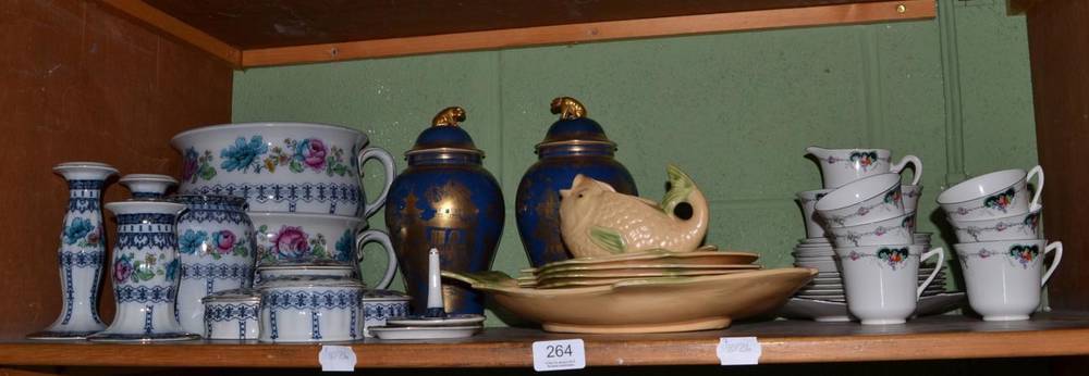 Lot 264 - Losol ware dressing table set; Shorter & Sons fish set; pair of Copeland Spode china jar and...