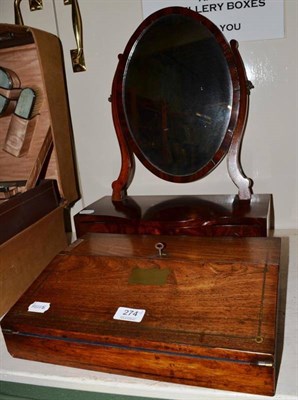 Lot 274 - A bedroom table mirror; and a Victorian rosewood travelling writing slope (2)