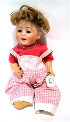 Lot 275 - German Kestner bisque socket head character doll, impressed '263' and '38', sleeping brown...