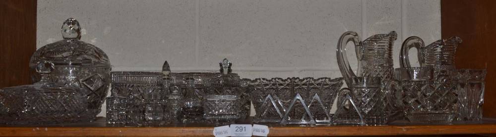 Lot 291 - A group of good quality cut glass including jugs, condiments, bowls and covers, napkin rings etc