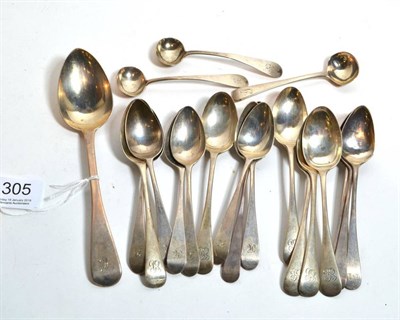 Lot 305 - A set of six George III silver teaspoons, London 1796; a set of four Newcastle teaspoons,...