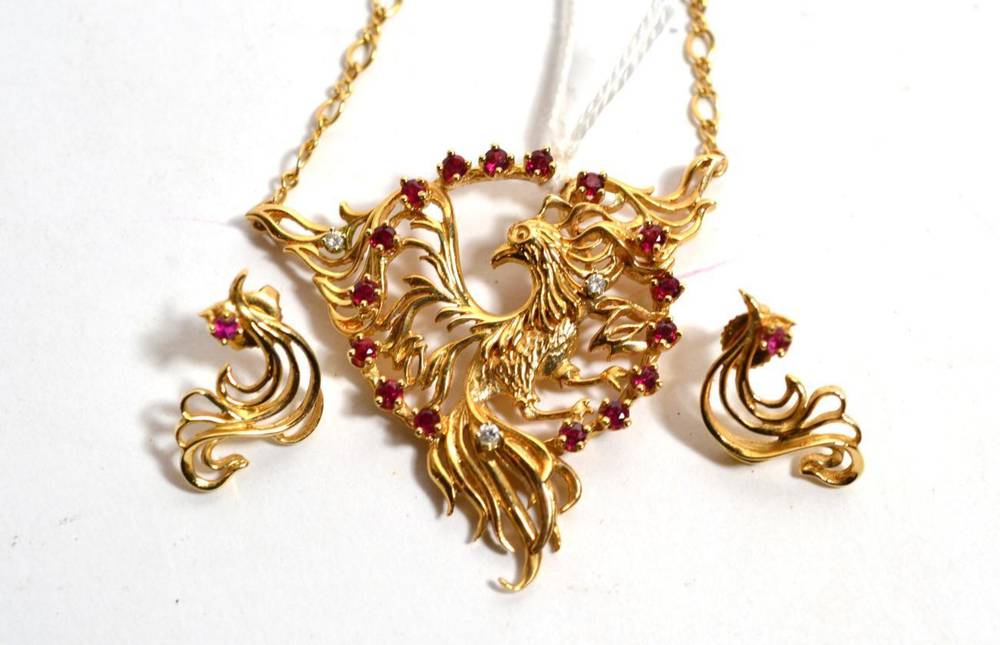 Lot 307 - A Franklin Mint Faberge firebird necklace and matching earrings, with certificates (2)