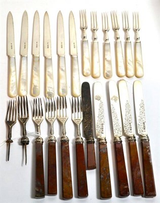 Lot 314 - A part set of early Victorian silver agate handled fruit knives and forks, Joseph Wilmore,...