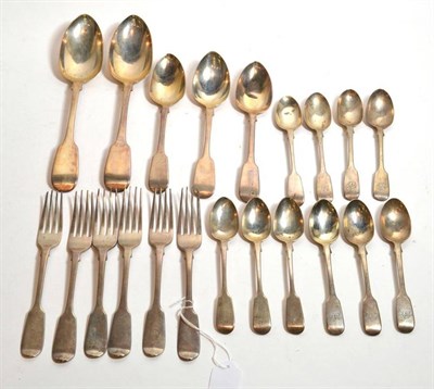 Lot 315 - A group of silver fiddle pattern flatware, 19th Century, various dates and makers, including 5...