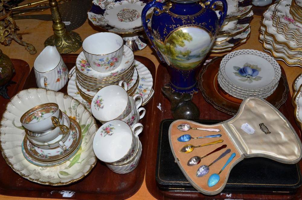 Lot 318 - A cased set of enamel and silver gilt coffee spoons, Minton Marlow tea set, and a Noritake...
