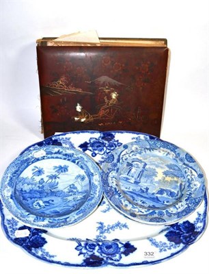 Lot 332 - Spode 'chase after wolf' blue and white soup bowl and sundry pottery and Japanese album