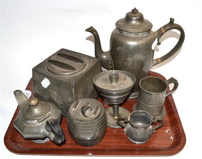 Lot 333 - Tudric pewter biscuit box by Archibold Knox (a.f) and assorted pewter