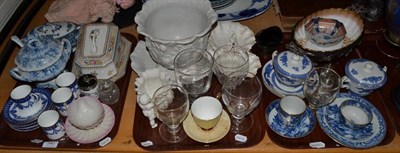 Lot 340 - A pair of Lalique teacups and saucers, a Losol ware butter dish, Wedgwood coffee cans and...