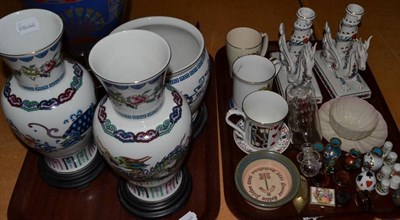 Lot 341 - Two trays of 20th C ceramics including vases, jardinieres, candle sticks etc