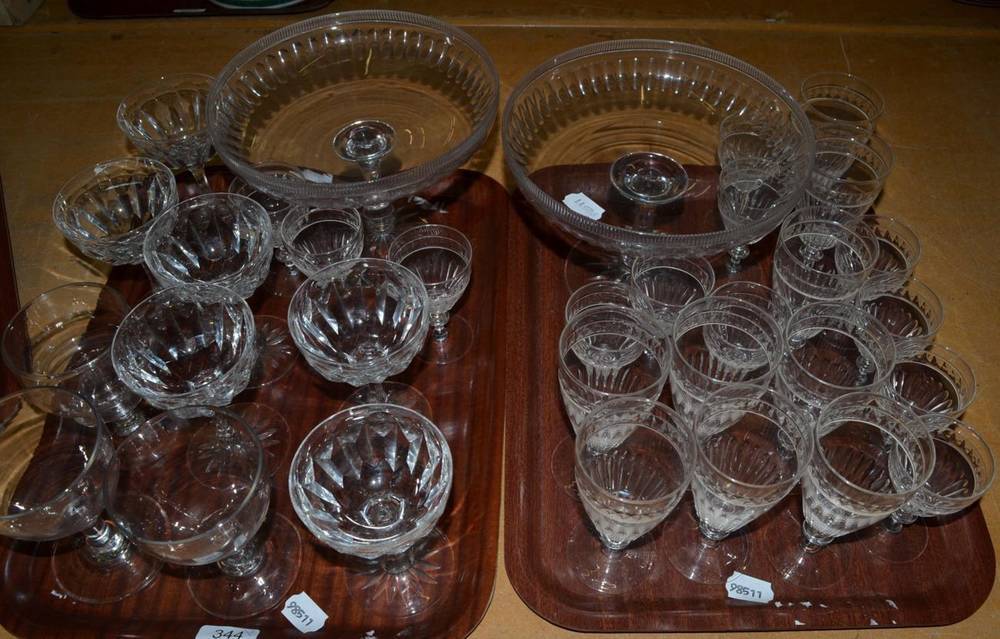 Lot 344 - Two trays of 19th century and later glass including rummers, tazzas, wines etc.