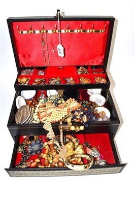 Lot 347 - A quantity of costume jewellery to include beaded necklaces, Victorian brooches, earrings and...