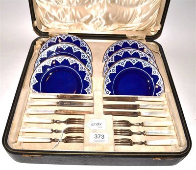 Lot 373 - A George V silver and porcelain fruit service, the silver Martin, Hall & Co, Sheffield 1924,...