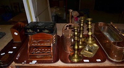 Lot 1009 - A collection of 19th century and early 20th century boxes, correspondence racks, candle sticks etc