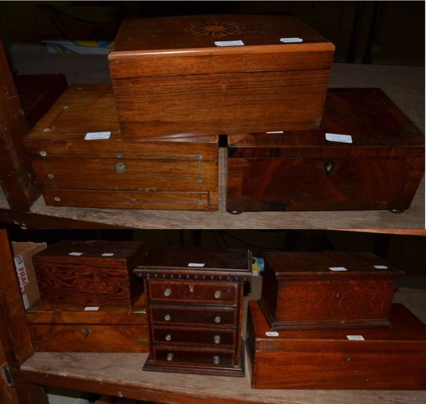 Lot 1012 - A group of 19th century and later writing slopes, boxes, and miniature chests of drawers...