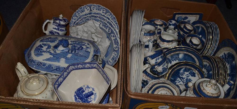 Lot 1016 - Three boxes of Booths and other Old Willow pattern blue and white wares