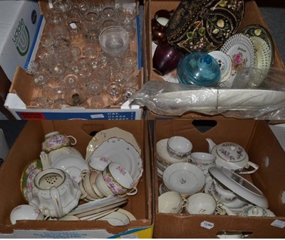 Lot 1020 - Six boxes of ceramics and glass including floral painted tea wares etc