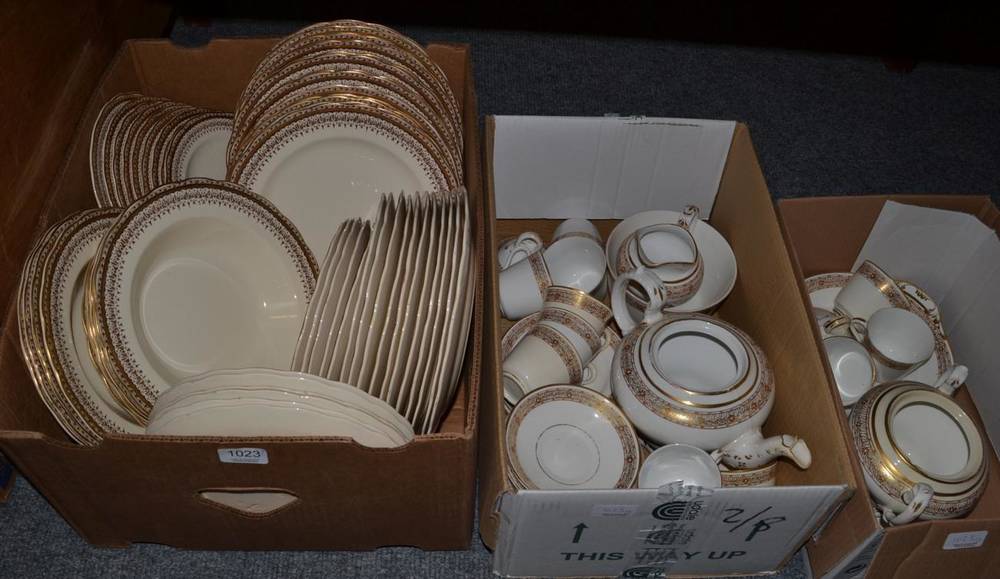 Lot 1023 - Victorian gilt highlighted dinner and tea wares in three boxes