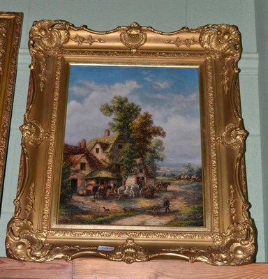 Lot 1065 - Attributed to Georgina Lara. (fl 1862-1871) Country dwelling with figures, oil on canvas, 44cm...