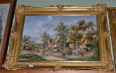 Lot 1067 - Attributed to Georgina Lara (fl.1862-1871) Village scene with figures, oil on canvas, 49cm by 74cm