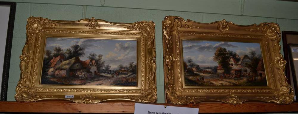 Lot 1074 - Attributed to Georgina Lara. (fl. 1862 - 1871) Country dwelling scenes, a near pair, oil on canvas