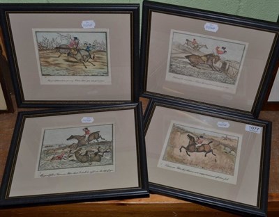 Lot 1077 - After Cruickshank, a set of four hand coloured engravings of hunting scenes, each numbered and...