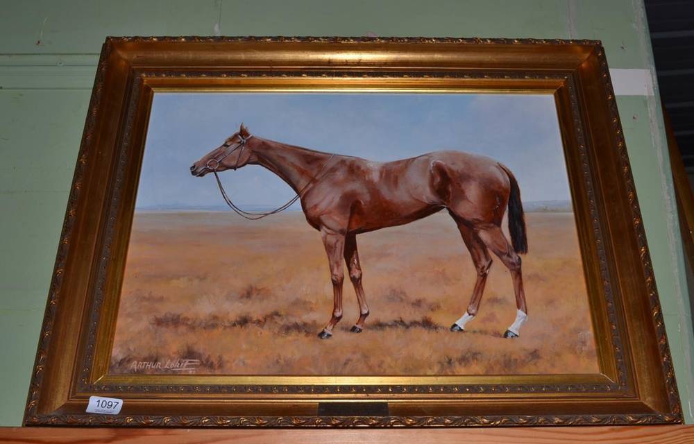 Lot 1097 - Arthur Louit (Contemporary), portrait of a race horse '' Cardial Palace'', signed, oil on canvas