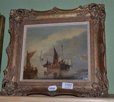 Lot 1102 - English School (18/19th century) Sailboats on an Estuary, oil on panel, 21cm by 24cm