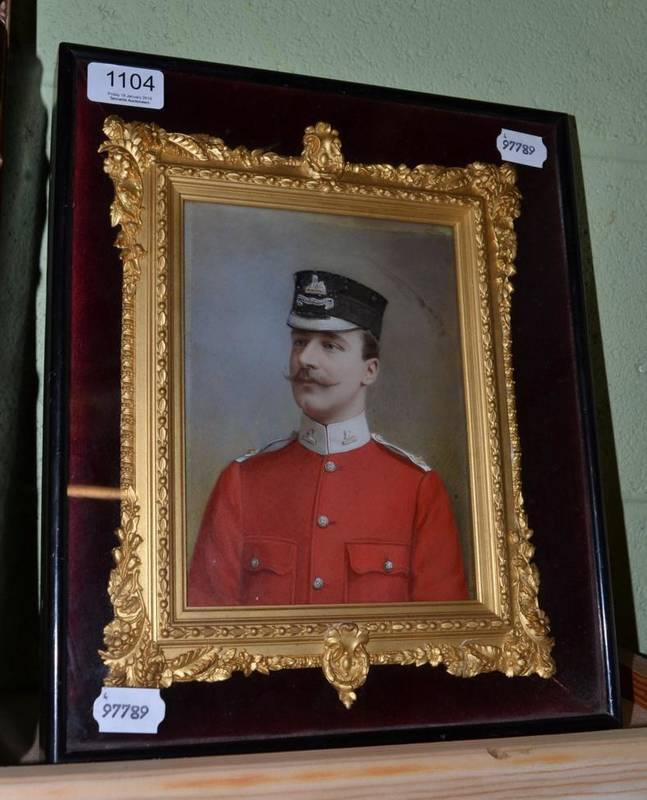 Lot 1104 - English School (19th century) Portrait of a soldier from the Manchester Regiment, 20cm by 15cm
