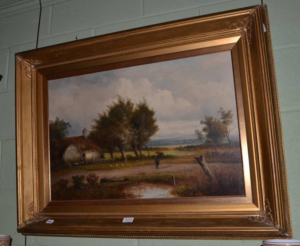 Lot 1113 - Joseph Thors (1843-1898) Cottage with figures in landscape, signed (lower left), oil on canvas,...