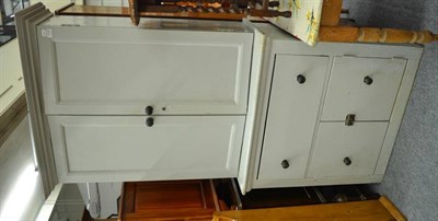 Lot 1133 - A duck-egg blue painted pine farmhouse kitchen cupboard; together with a Victorian white...