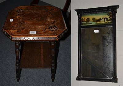 Lot 1147 - A late George III small pier glass in an ebonised frame and a Queen Victoria commemorative oak...