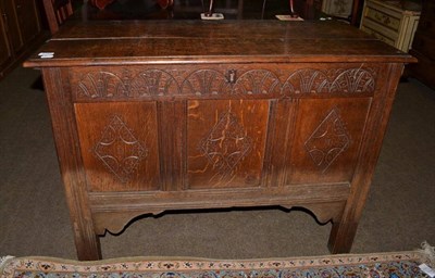 Lot 1185 - A joined oak chest (adapted), the interior with removable baize lined trays for silver, 106cm wide