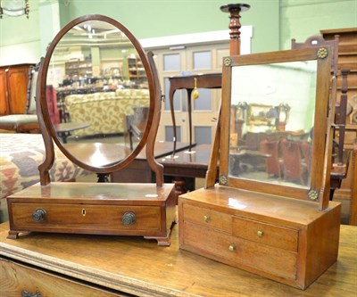 Lot 1202 - An Edwardian mahogany and satinwood banded toilet mirror together with a small mahogany toilet...