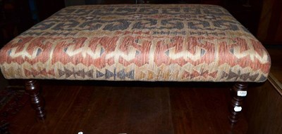 Lot 1203 - A reproduction Kilim covered oversized footstool together with a Tunbury rug (2)