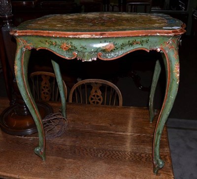 Lot 1208 - A late 19th century polychrome decorated occasional table, on cabriole legs, 71cm wide